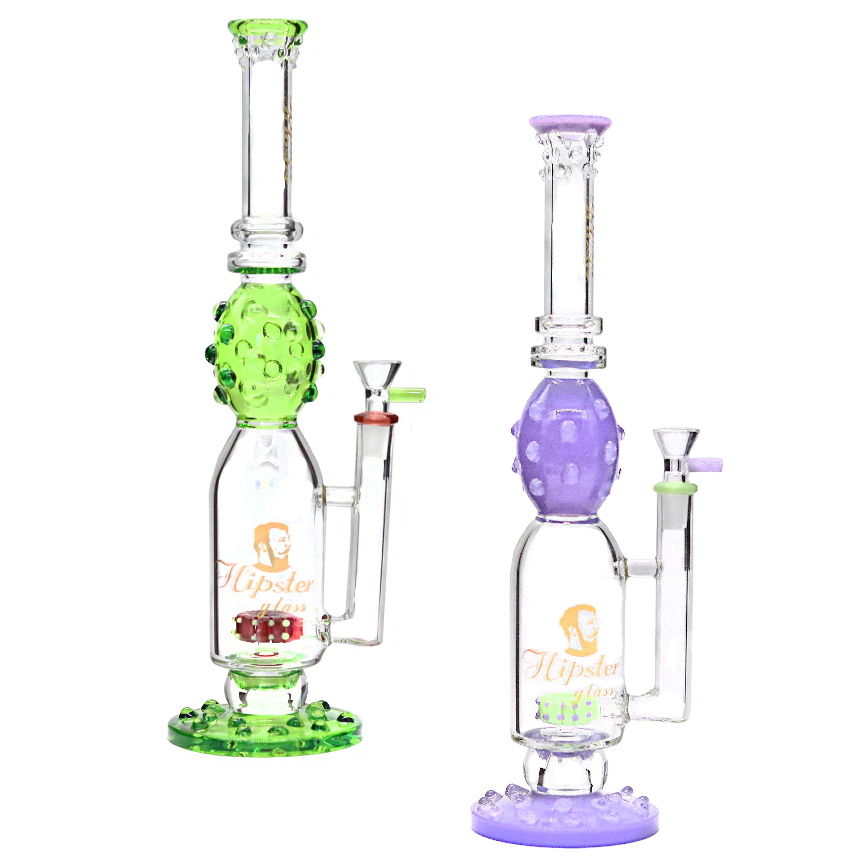 Hipster Cactus Design Flat Color Showerhead Perc Straight Waterpipe (ML001) | 15 inch | Assorted Colors product image